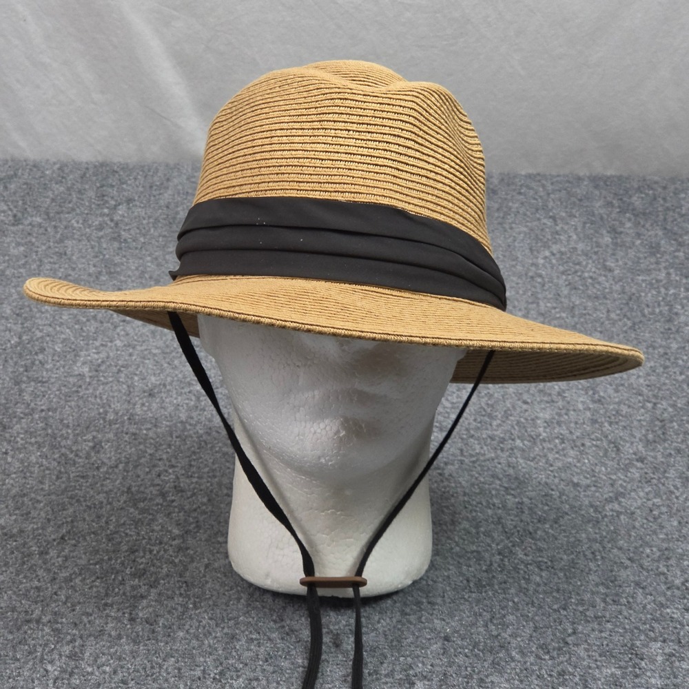 Fur Talk Sun Hat Women M L Tan Wide Brim Floppy Straw Fedora Beach Summer Boho